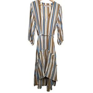 Faithful The Brand Womens A Line Dress White Blue Striped Belted High Low 6